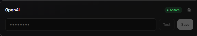 Settings — API Keys with status badges